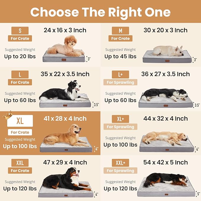 OhGeni Orthopedic Waterproof Dog Bed for Large Dogs, Machine-Washable Removable Cover in Easy-Clean Fabric, Reversible Memory Foam & Easy-Carry Handle, Suitable for Crate, 41 inch (Black)