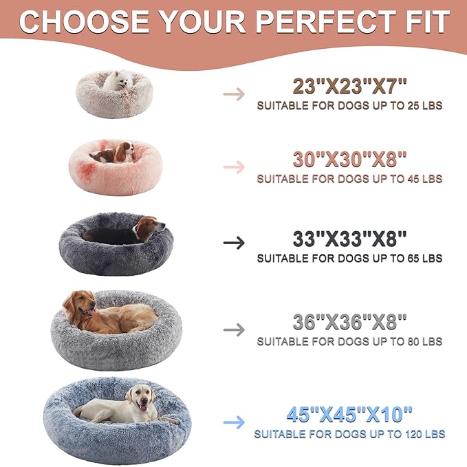 36 inches Donut Dog Bed for Large Dogs - Calming Fluffy Round Pet Bed with Removable & Washable Cover,Fits up to 80 lbs Pets (Dark Grey,Large)