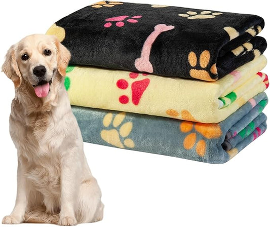 Dono 1 Pack 3 Dog Blankets, Soft Fluffy Fleece Pet Blanket Warm Sleep Mat Paw Print Design Puppy Kitten Throw Blankets Doggy Blanket for Dogs