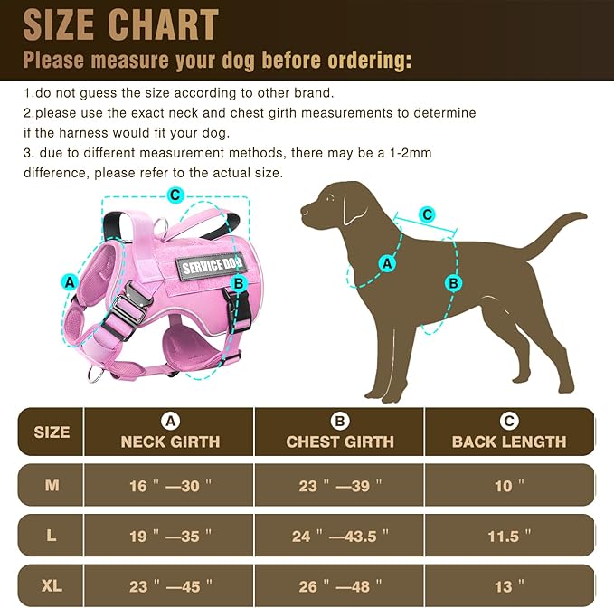 WINSEE Tactical Dog Harness for Large Dog, Heavy Duty Service Dog MOLLE Vest with 10 Pet Patches, No Pull Military Working Vest for Training Hunting Walking