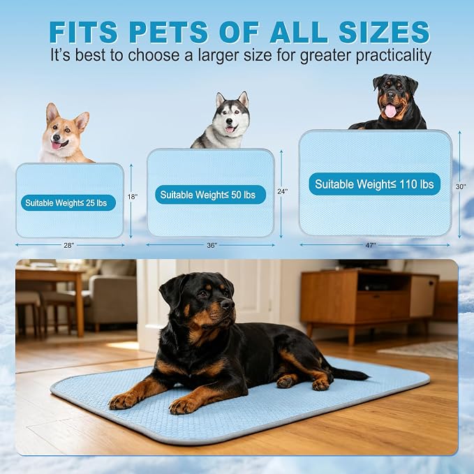 GOLOPET Large Dog Cooling Mat Ice Crystal Heat Dissipation, 47x30in | Ice Crystal Structure,Cooling Fabric,Reinforced Design,Non-Slip Bottom