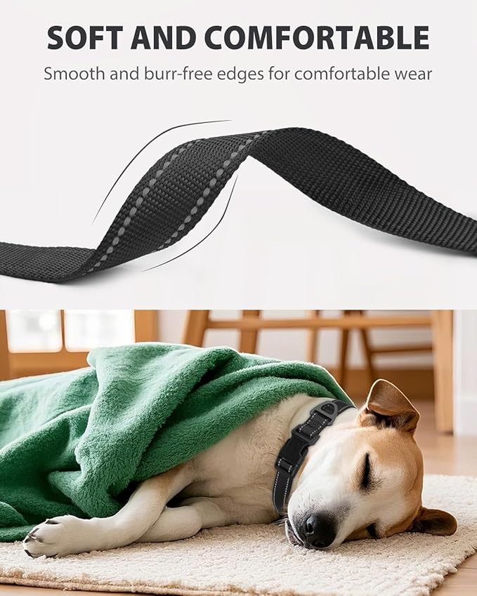 Joytale Extra Large Dog Collar, Wide Double-Sided Reflective Nylon Collar for Night Safety, Adjustable Quick-Release for Gentle Giants, Black, XL (1 1/4" Width)