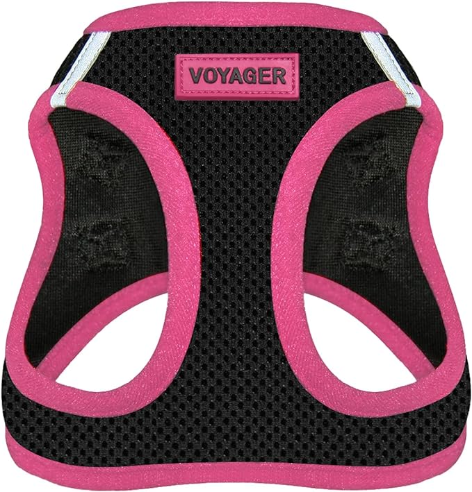 Best Pet Supplies - All Weather Mesh/Plush, Reflective, No Pull Harness for Small, Medium Dogs, Cats - Secure with Hook & Loop Fastener, Buckle, Double D-Rings - Black/Pink Trim, XS