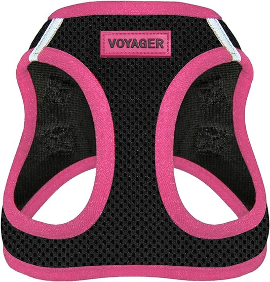 Best Pet Supplies - All Weather Mesh/Plush, Reflective, No Pull Harness for Small, Medium Dogs, Cats - Secure with Hook & Loop Fastener, Buckle, Double D-Rings - Black/Pink Trim, XS