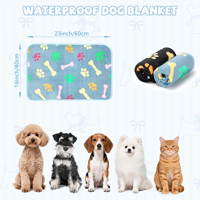 YUEPET Waterproof Dog Blankets, 2 Pack Washable Dog Blankets for Bed Couch Sofa Protector Fleece Flannel Puppy Blanket Soft Plush Reversible Throw Blanket for Small Dogs Cats 23"×16"(Black+Blue)