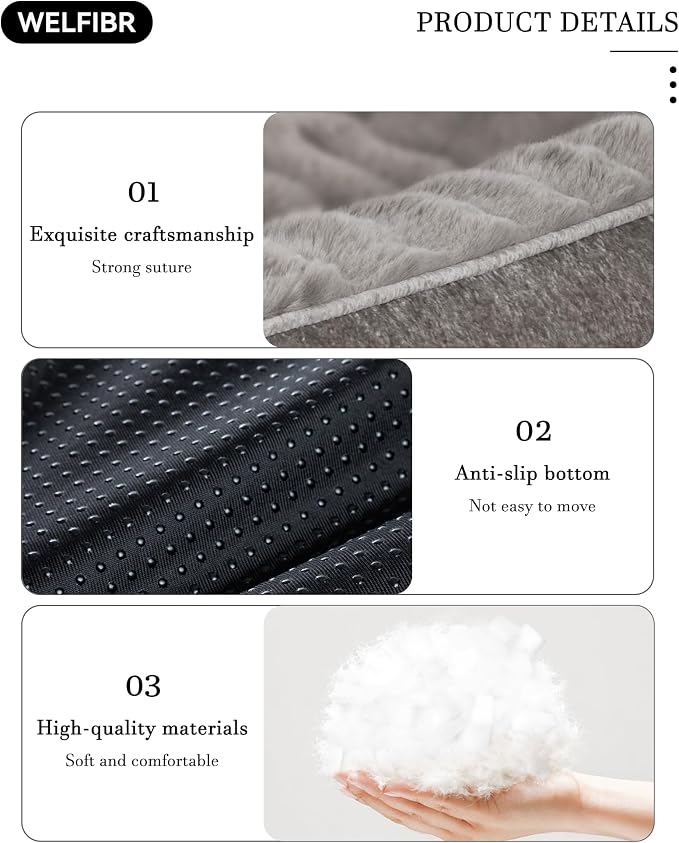 Orthopedic Dog Bed Medium Size Dog, Extra Thick Supportive Dog Couch Bed, Dog Beds with Removable Washable Cover, Ultra Soft Faux Rabbit Fur Puppy Bed & Non-Slip Bottom (Gray, 35"x25")