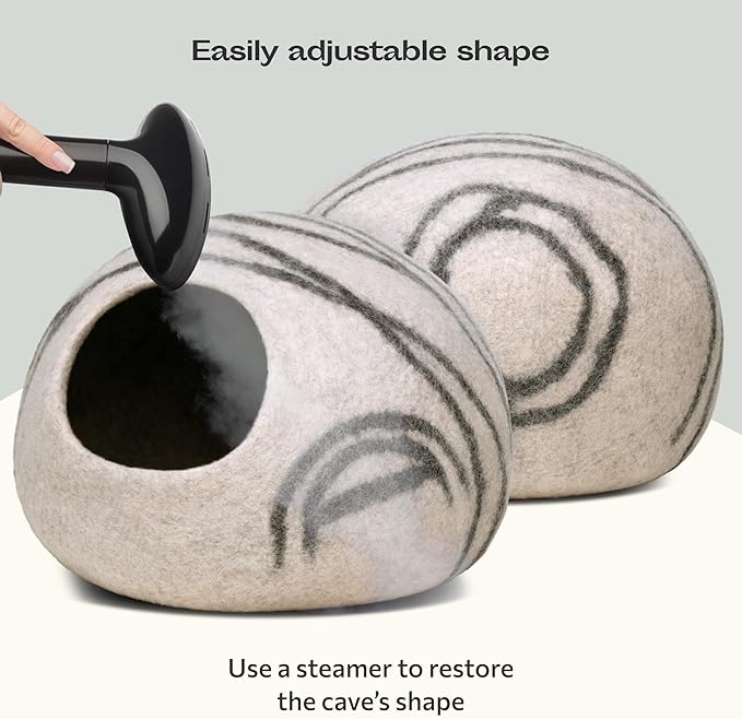MEOWFIA Cat Cave – Premium Felt Cat Bed for Indoor Cats, Handmade Merino Wool (Light Gray, Medium)