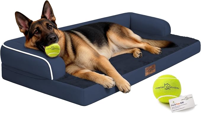 Comfort Expression Extra Large Dog Bed - XXL Washable Orthopedic Bed for Big Dogs - Pet Couch Waterproof Bolster with Removable Non-Slip Cover, 48 x 33
