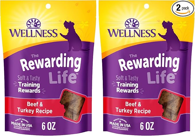 Wellness Rewarding Life Soft Dog Training Treats, Natural, Grain Free, Beef and Turkey Recipe, 6 oz Bag (Pack of 2)