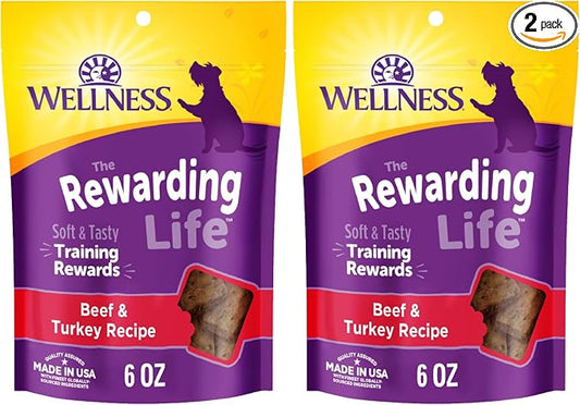 Wellness Rewarding Life Soft Dog Training Treats, Natural, Grain Free, Beef and Turkey Recipe, 6 oz Bag (Pack of 2)