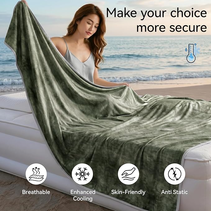 Guohaoi Cooling Throw Blanket for Hot Sleepers, Full Size 60''×90'' Lightweight Breathable Summer Bed Blanket for Couch, Arc-Chill Q-Max >0.5 Cool Fiber,Lightweight Tie Dye Blanket Green