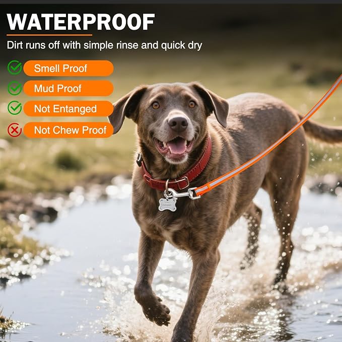 Waterproof Long Dog Leash 15FT, Heavy Duty Recall Training Lead with Non-Slip Padded Handle&Reflective Threads, Durable Long Line for Large Medium Dogs, Outdoor Hiking Camping Beach Swimming