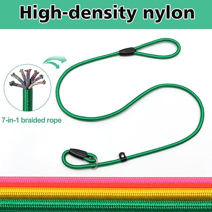 FOVRLZSE 3-Pack Adjustable No-Pull Dog Slip Leads 3 Colors (Yellow/Pink/Green) - Dogs' Fave Hues, Easy On/Off, No Collar Needed, Ideal for Training & Walking