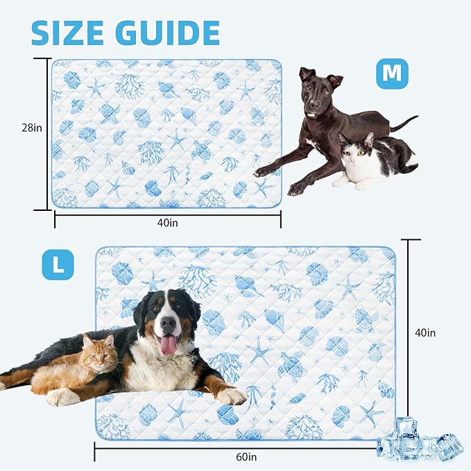 PUPTECK Dog Cooling Mat for Medium Large Dogs, Blanket for Kennels Crate Floor, Pets Cooling Pad, Dog Cat Summer Sleeping Outside, White & Blue Shell X-Large 40"x60"