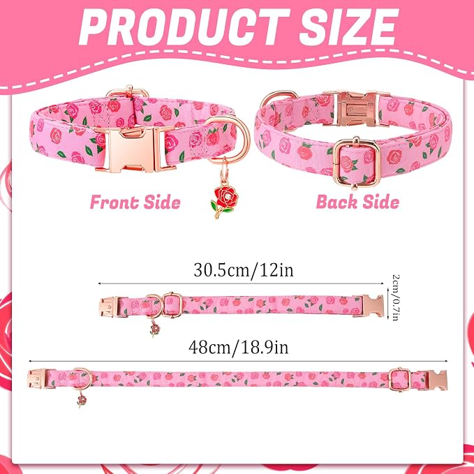 3 Pack Floral Dog Collars for Medium Dogs Pink Dog Collar with Flower Pendant for Girl Female Dogs Adjustable Pet Collars (12-18.9 inch)