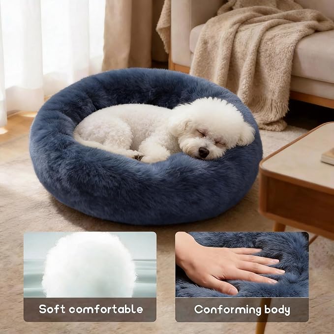 Comfort Donut Dog Bed for Small Dogs, Cat Bed & Pet Bed for Indoor Use, Medium Size with Soft Plush, Round Dog Beds for Large Dogs and Cats (Gray, 32''Lx32''Wx8''Th)