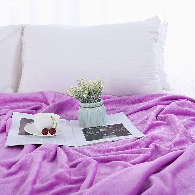 uxcell Flannel Fleece Blanket Full Size - Soft Lightweight Plush Microfiber Bed Blanket for Sofa or Couch, Machine Washable Blankets Fleeces, Light Purple 70x78 Inch