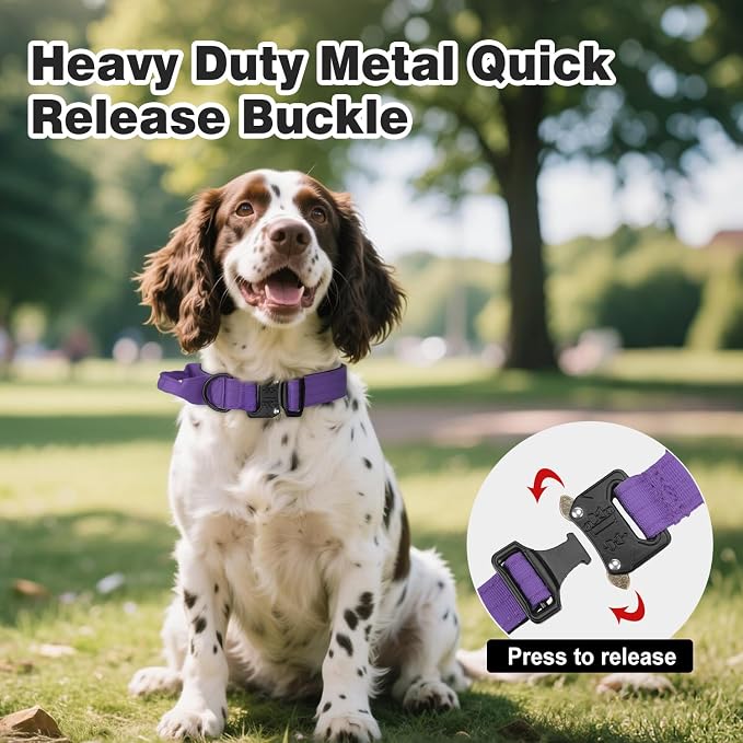 Joytale Tactical Dog Collar for Medium Dogs with Control Handle, Heavy Duty Military Training Collar for Power Breeds, AirTag Holder Case, Quick Release Metal Buckle, Soft Padded, M, Purple