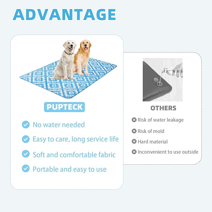 PUPTECK Dog Cooling Mat for Medium Large Dogs, Blanket for Kennels Crate Floor, Pets Cooling Pad, Dog Cat Summer Sleeping Outside, Blue Paw X-Large 40"x60"