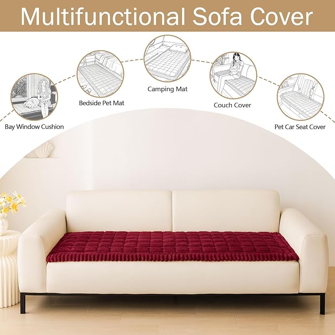 hyha Couch Cover for Dogs Washable, Non Slip Thick Flannel Sofa Protector, Pet Friendly Plush Furniture Cover for Sectional Sofa & Loveseat (Red, 43" x 82.7")