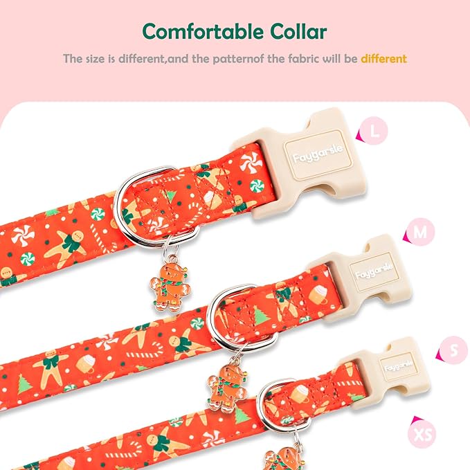 Faygarsle Christmas Dog Collar, Red Gingerbread Pattern, Plastic Buckle with Metal D-Ring, Holiday Pet Accessory, for Small Medium Large Dogs S