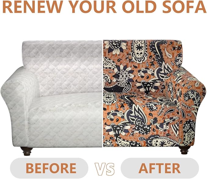 Stretch Couch Covers for 2 Separate Cushion Couch Sofa - Floral Printed Couch Sofa Cover ,Washable Sofa Slipcover,Pet Friendly Furniture Protector with Elastic Bottom,Universal Fit for Home(Loveseat)