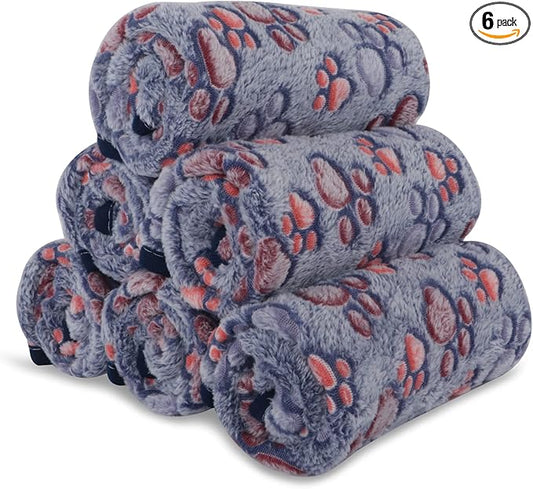 BVAGSS 6 Pack Small Dog Blanket, Super Soft Warm Pet Cover Blankets, Paw Print Puppy Fleece Flannel Blanket for Small Medium Dogs and Cats MW003
