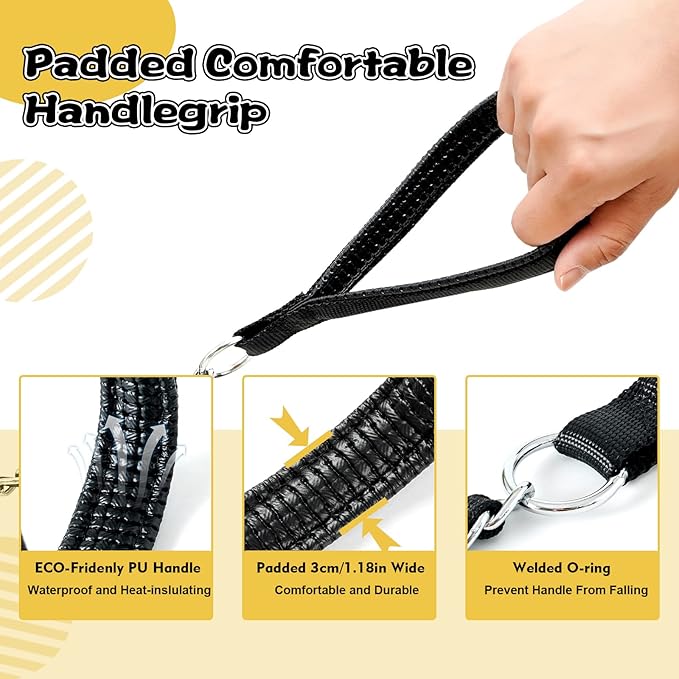 Heavy Duty Metal Dog Chain Leash with Comfortable PU Leather Padded Handle, Chew Proof for Medium Large Pooch Walking Training (4FT 3.5mm Black)