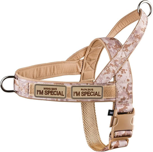 No Pull Dog Harness for Medium Large Dogs, Escape Proof Adjustable Dog Harness Brown Camo, S