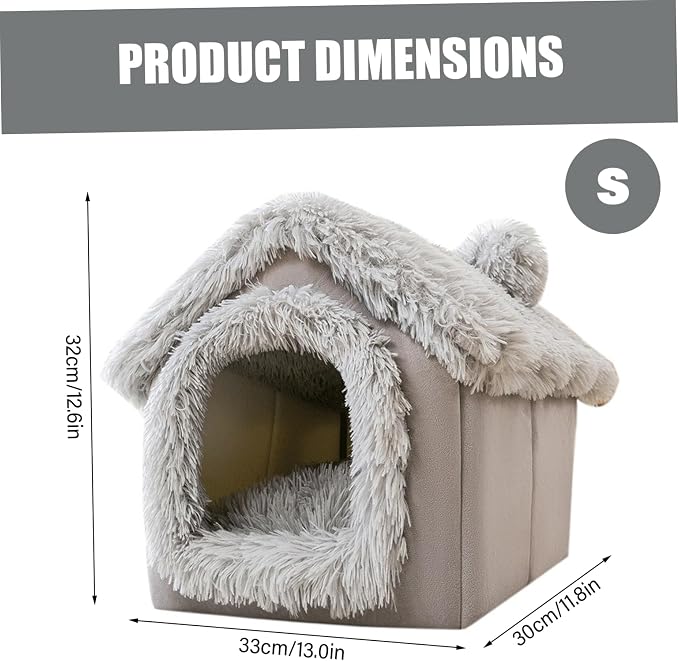 Enclosed Dog Bed, Soft and Warm Plush Dog Bed with Cover Cave Removable and Washable House Type Tent Huts for Indoor Pets S 13x11.8x12.6, Houses