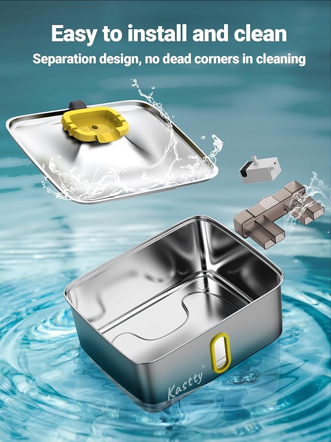 Kastty 15L/3.96 Gal Stainless Steel Dog Water Fountain, Large Capacity Dog Water Bowl Dispenser Quiet LED Light Triple Filtration Cat Water Fountain,Pet Water Fountain Easy Clean(FS78,Yellow)