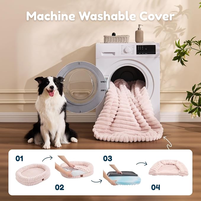 ChiXnuggle Orthopedic Dog Bed for Medium Dogs, Waterproof Faux Rabbit Fur Dog Couch with Egg Crate Foam Support and Washable Removable Cover, Bolster Pet Sofa with Non-Slip Bottom, 30x24x7, Pink