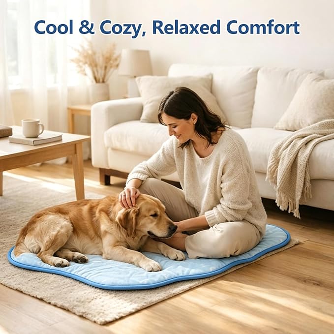RIOGOO Dog Cooling Mat,Washable Cool Mat for Dogs,Self Cooling Pads for Dogs Cats,Cool Fabric & Internal Cooling Pad (Medium, Seashell Style)