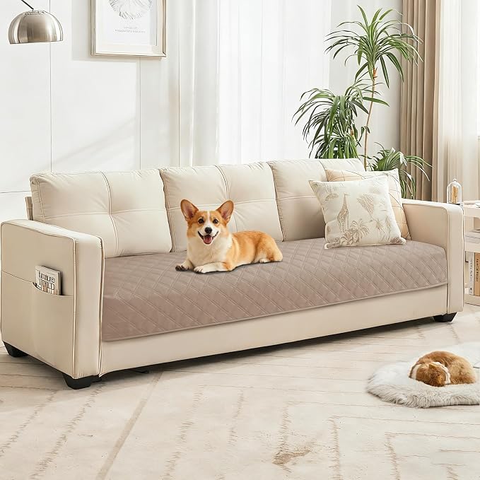 Waterproof Dog Bed Cover Pet Blanket, Soft Couch Cover for Dogs Washable, Non-Slip Dog Blanket Protect Furniture Couch Sofa Car for Puppy Large Dogs Cat (52x82 Inch, Khaki)