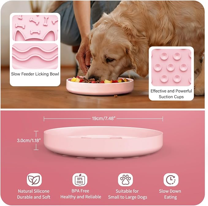 Slow Feeder Dog Bowl with Non-Slip Base, Silicone Puzzle Dog Food Bowl with Unique Design, Slow Feeding Bowl for All Types of Dogs Cats, Interactive Slow Eating, Anti-Choking