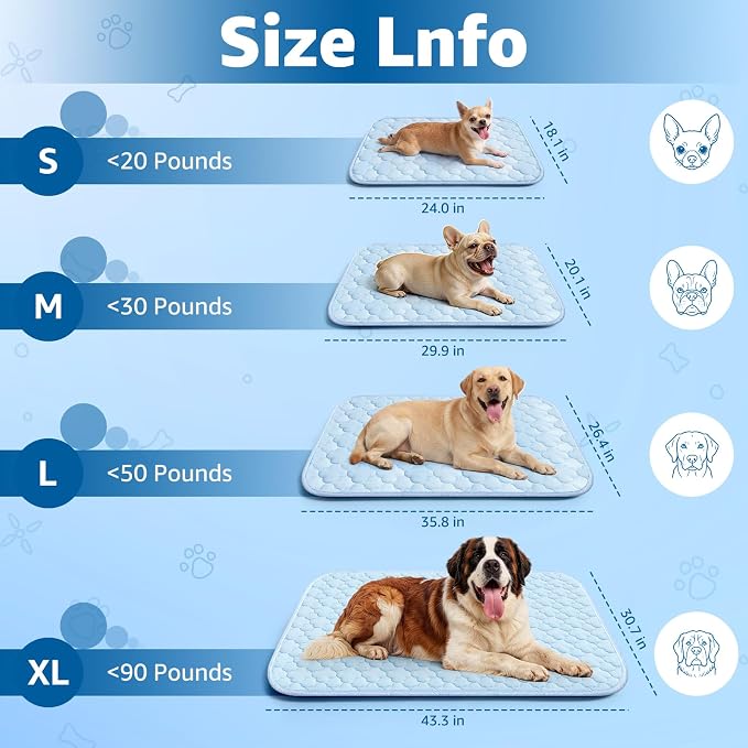 Cooling Mat for Dogs Extra Large 43" x 31", Q-Max>0.5 Cooling Pet Bed Outdoor & Indoor Use w Ice Silk Fabric & Waterproof Cover, Summer Cool Pad for Dog, Non-Slip Washable Pet Blanket for Crate Kennel