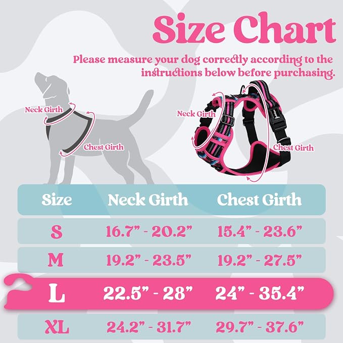 rabbitgoo Dog Harness for Large, No Pull Easy On & Off with 3 Buckles Pet Harness, Adjustable Soft Walking Vest with 2 Clips and Handle, Reflective for Large Dogs, Mountain Rose, L
