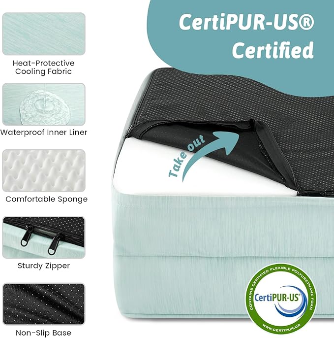 COZY KISS Cooling Dog Bed for Extra Large Dogs, 48"x32" Orthopedic Foam Sofa with Bolster Sides, Q-Max >0.4 Cooling Technology, Cool Pet Bed with Removable Washable Cover, Green
