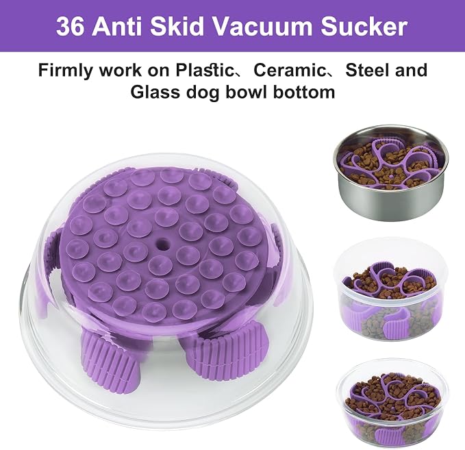Anipaw Dog Slow Feeder Bowls Silicone Spiral Pet Food Feeder Insert to Slow Down Eating for Large Medium Small Breed Dogs Perfect with Stainless Steel Glass Ceramic Pet Bowls (Purple)