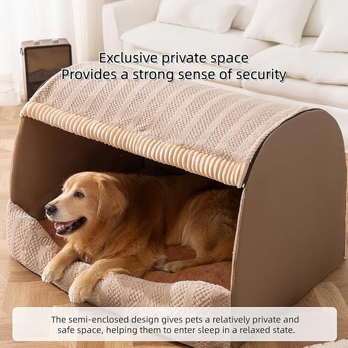 Extra Large Dog House Indoor, Memory Sponge, Cozy Dog Bed House, Pet Sleeping House Dog Cave for Dogs Cats (Khaki, M)