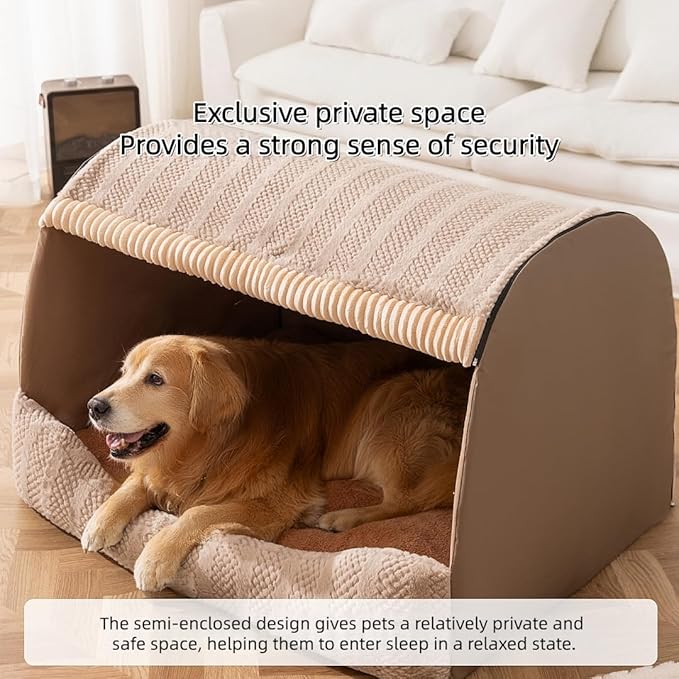 Extra Large Dog House Indoor, Memory Sponge, Cozy Dog Bed House, Pet Sleeping House Dog Cave for Dogs Cats (Khaki, XL)