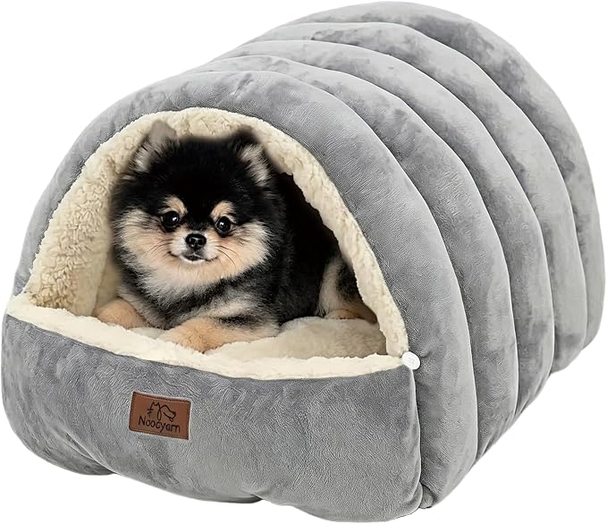 Covered Cat Bed Cave for Indoor Cats, 2-in-1 Enclosed Pet Bed for Small Dogs and Kittens with Zippered Washable Cat Mats, Cat House Bed, Grey
