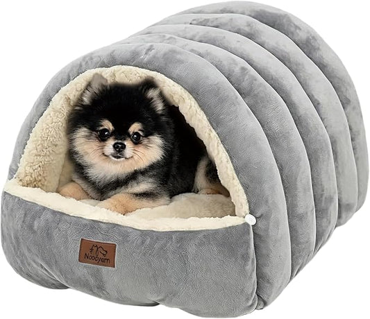 Covered Cat Bed Cave for Indoor Cats, 2-in-1 Enclosed Pet Bed for Small Dogs and Kittens with Zippered Washable Cat Mats, Cat House Bed, Grey