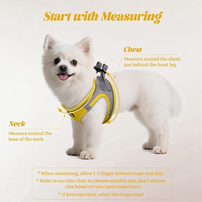 YIMEIS Dog Harness and Leash Set, No Pull Soft Mesh Pet Harness, Reflective Adjustable Puppy Vest for Small Medium Large Dogs, Cats (Yellowgrey, Small (Pack of 1)