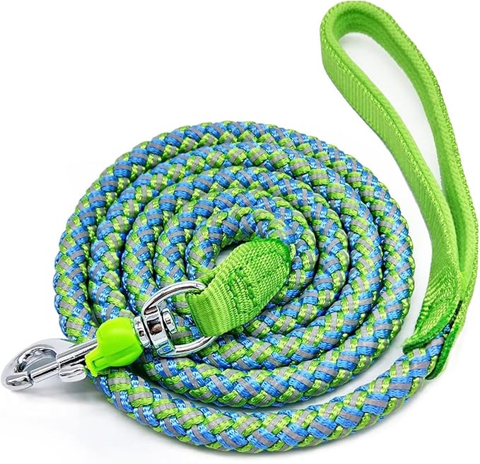 2/3/4/6/10 Foot Reflective Dog Leash Strong Nylon Rope Braided Heavy Duty for Large and Medium Small Dogs Walking Training Leads (Green, 6ft * 1/2")
