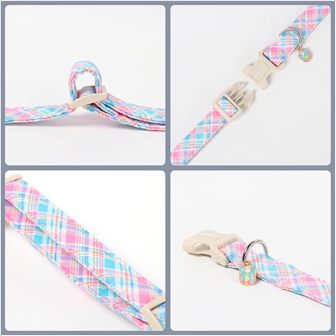 ARING PET Easter Dog Collar, Cute Colorful Plaid Stripe Girl Doggy Collars with Quick Release Buckle for Puppy Small Medium Large Dogs-S
