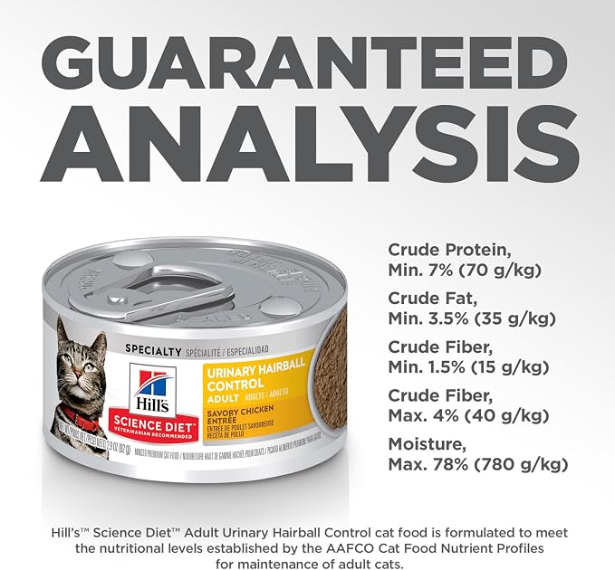 Hill's Science Diet Adult Urinary & Hairball Control Wet Cat Food, Chicken Minced, 2.9 oz. Cans, 12-Pack