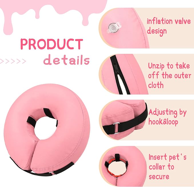 Supet Inflatable Dog Cone Collar for Large Medium Small Dogs, Soft Cone Collar for Dogs Cats, ECollar Doggie Neck Donut Dog Cone Alternative After Surgery