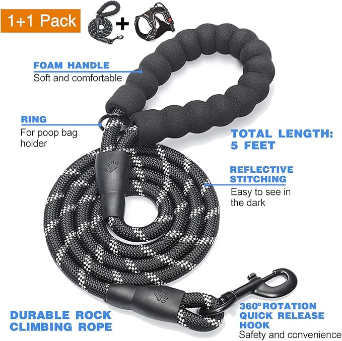tobeDRI No Pull Dog Harness Adjustable Reflective Oxford Easy Control Medium Large Dog Harness with A Free Heavy Duty 5ft Dog Leash