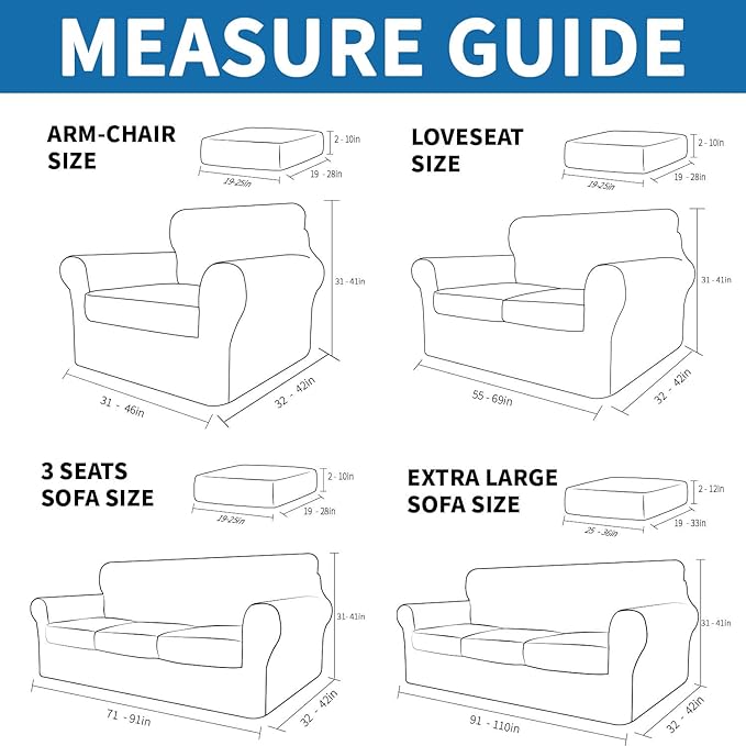 XINEAGE 2026 New 4 Pieces Extra Large Couch Covers for 3 Cushion Sofa Super Stretch Sofa Cover for 3 Large Seat Cushion Universal Slip Cover for Living Room (Light Gray), 91"-110"(3 Cushions)